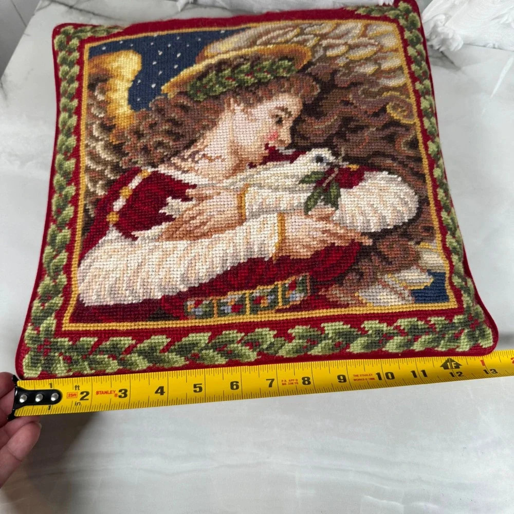 Vintage‎ Lands' End Needlepoint Throw Pillow Angel Cradling Dove Christmas 13